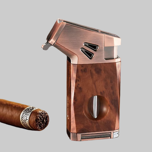 Cigar Lighter Torch, "Redwood grain", with V-shaped Cigar Cutter