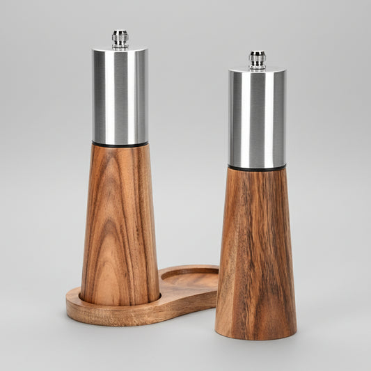 Acacia Wood Seasoning Spice Shaker, 2pcs set, Stainless Steel top