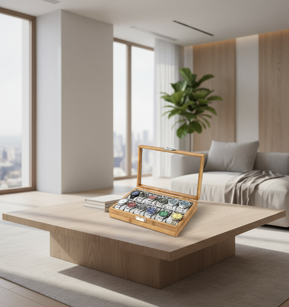 Watch Storage Box, Natural Rubberwood