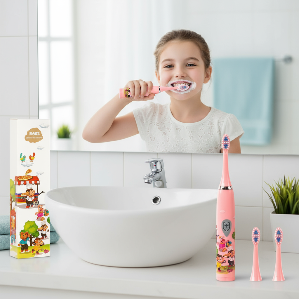 Kids Sonic Toothbrush, Pink, Rechargeable