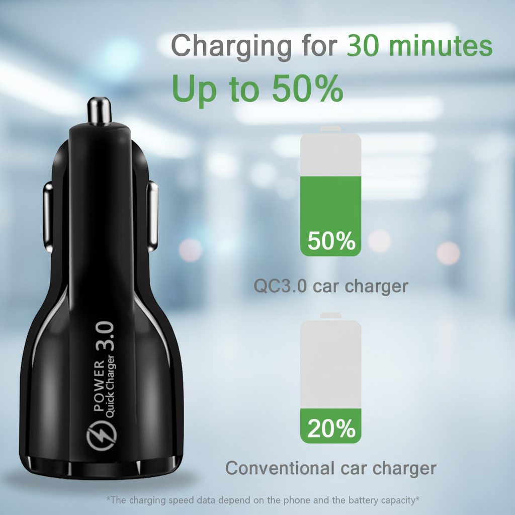 2 Outlets, Black, Car Cell Phone Charger, High Power, 3A