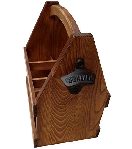 Beer Carrying Box with Bottle Opener. Fits 6 Beer bottles or cans. Natural Hardwood.