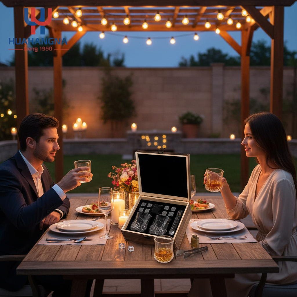 Whisky Chilling Stones & Glass Gift Set in Wooden Box