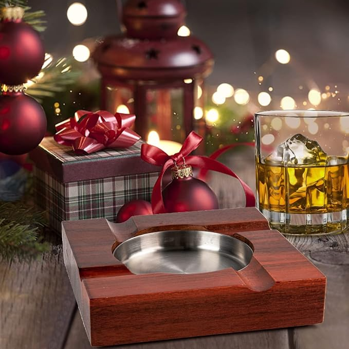 Cigar Ashtray, Hardwood, with Stainless metal Cup