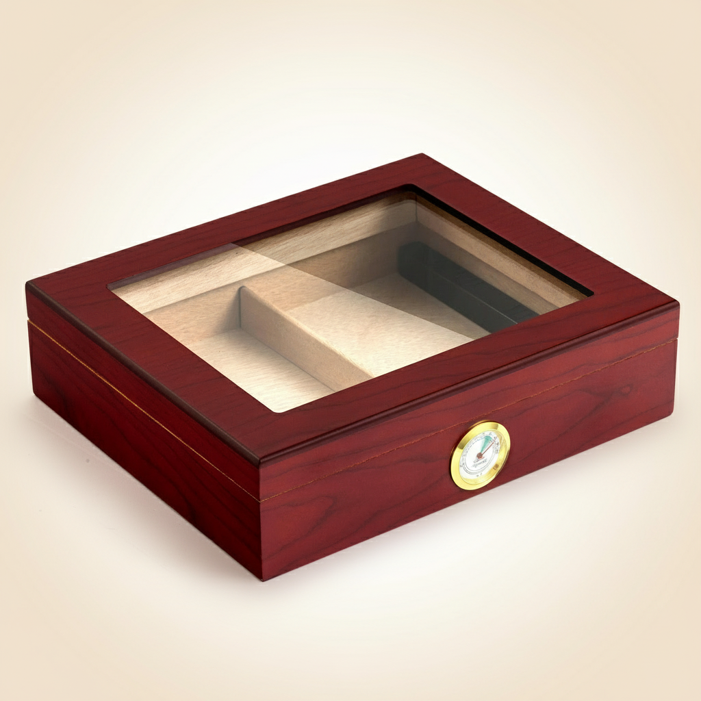 Cigar Box, Natural Hardwood, 10.2x8.7 inches, with Hygrometer and Humidor