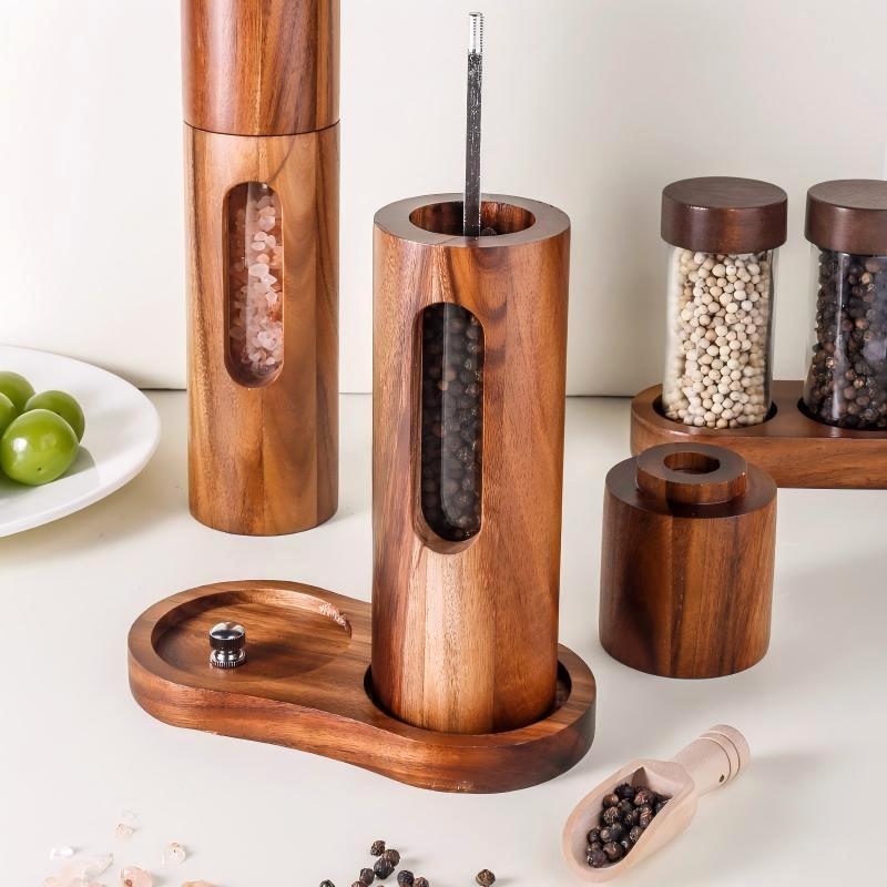 Spice Grinder Set, 8" tall, 2pcs, Acacia Wood
