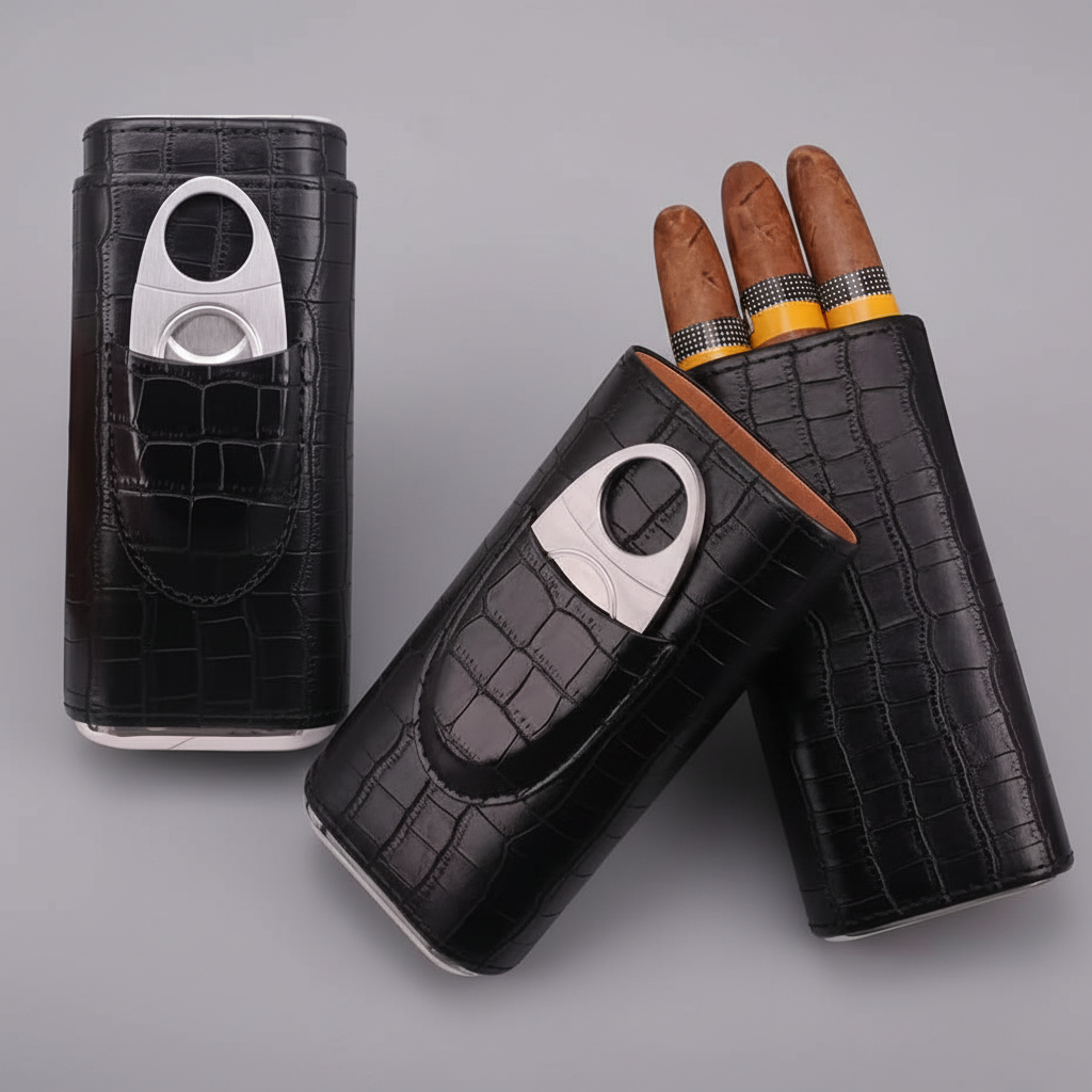 Portable Classic Crocodile Leather Pattern Cigar Case