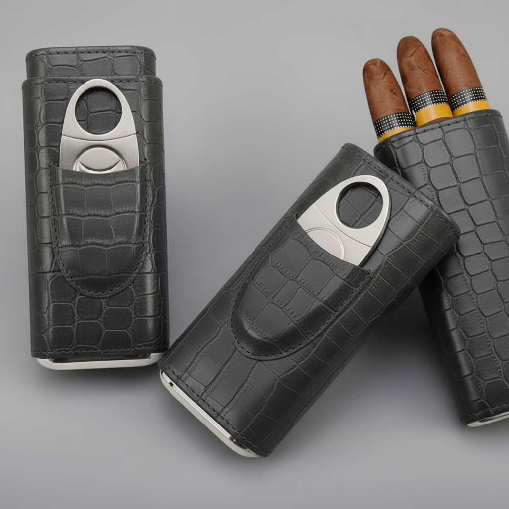 Portable Classic Crocodile Leather Pattern Cigar Case