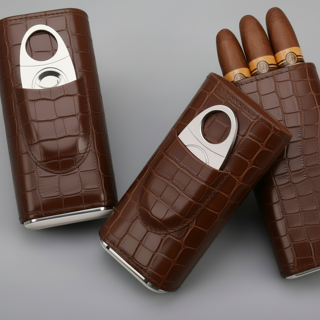 Portable Classic Crocodile Leather Pattern Cigar Case