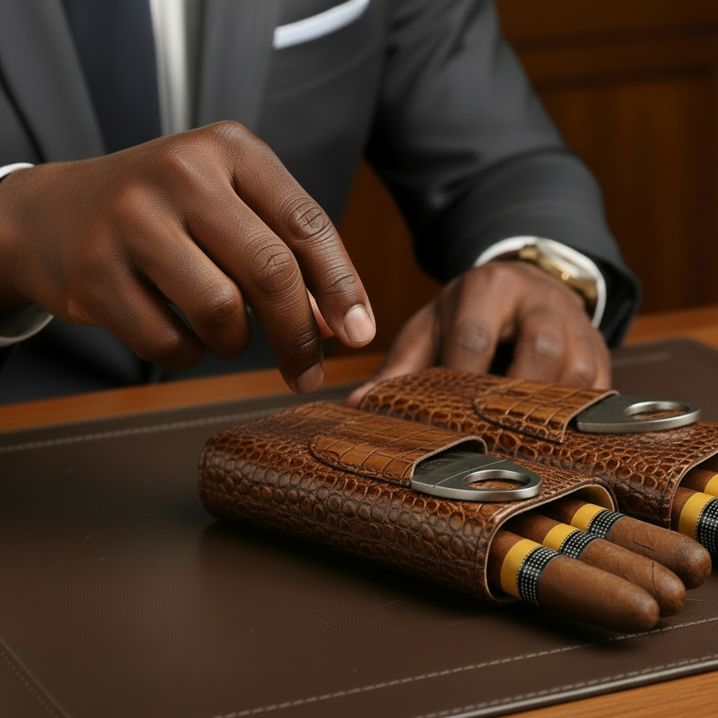 Portable Classic Crocodile Leather Pattern Cigar Case