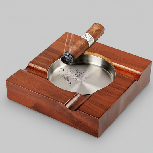 Cigar Ashtray, Hardwood, with Stainless metal Cup