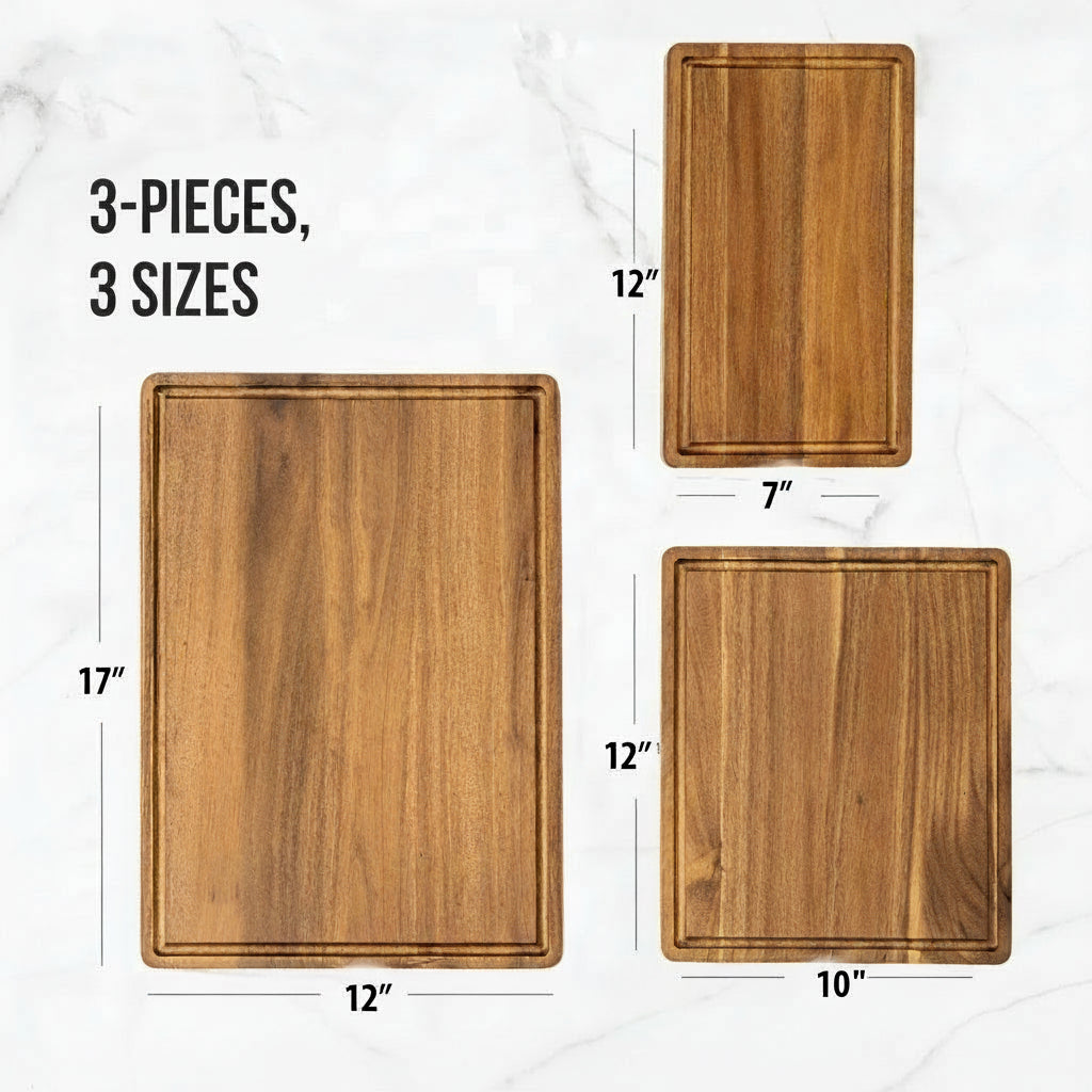 Acacia Wood Cutting/Serving Board Set, 4pcs, including Holder
