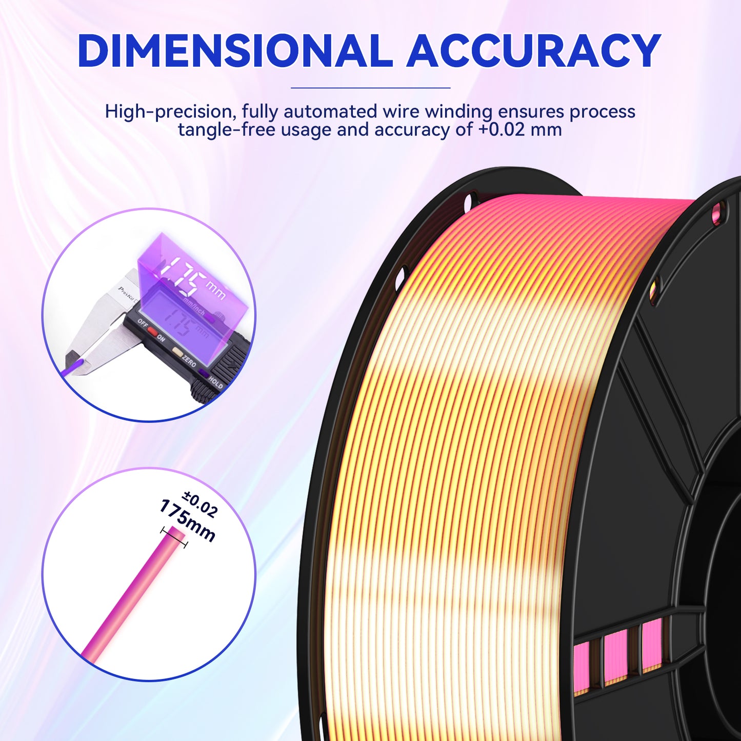 PLA 3D Printer Filament, Silk Two-Color, 1kg (2.2lb) Spool, 1.75mm +/- 0.02mm