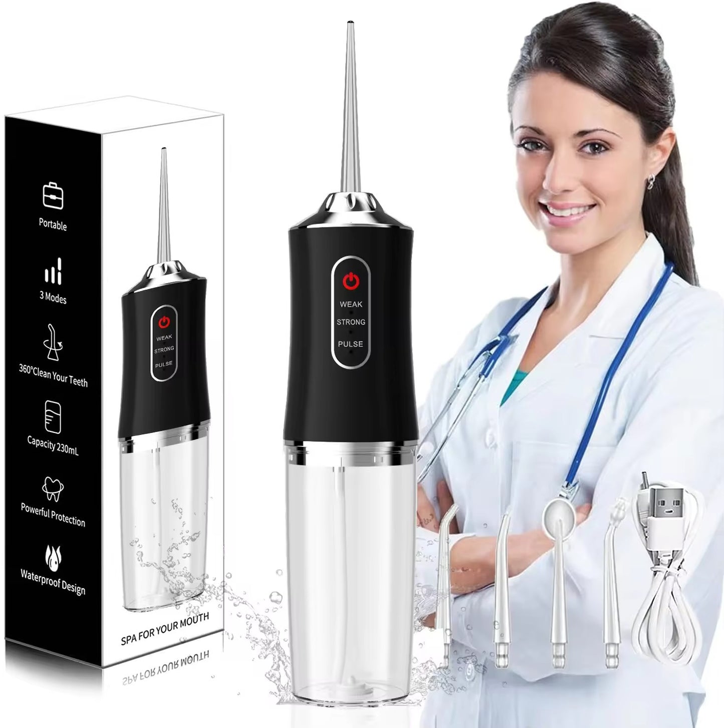 Electric Oral Irrigator, Black, Rechargeable