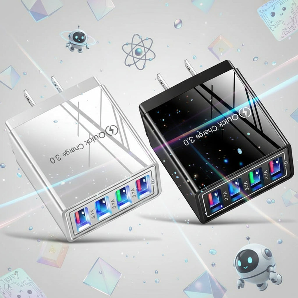 4 Outlets, Black, Wall Cell Phone Charger, High Power 20W