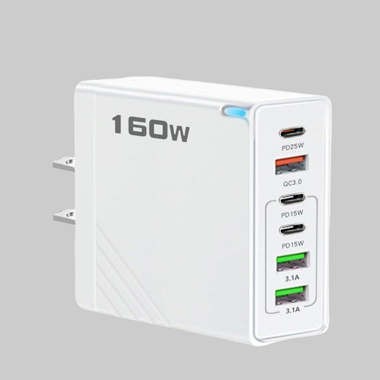 6 Outlets Charging Station, White, Extra High Power 160W, Box Included