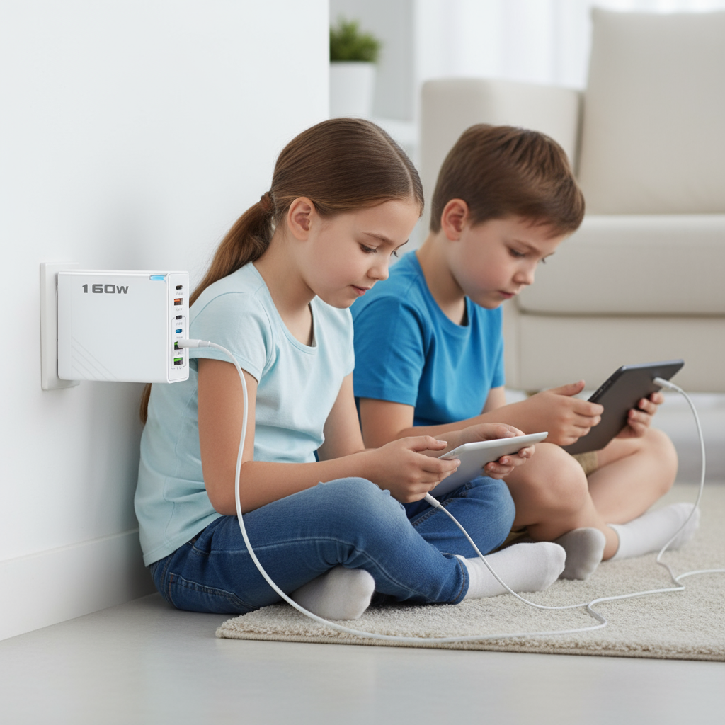 6 Outlets Charging Station, Black,  Extra High Power 160W, Box Included