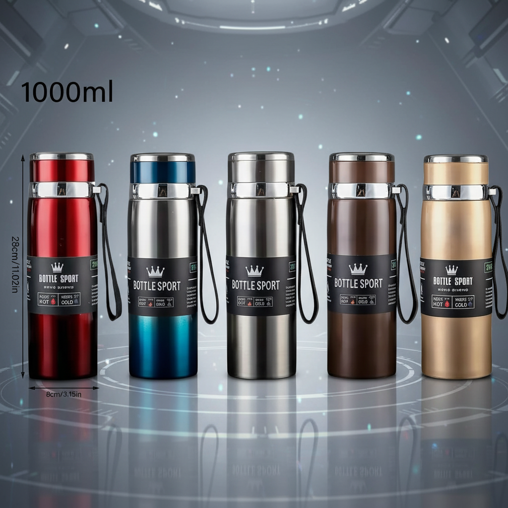 Vacuum Insulated Thermos, Double-wall Stainless Steel, 34 Oz