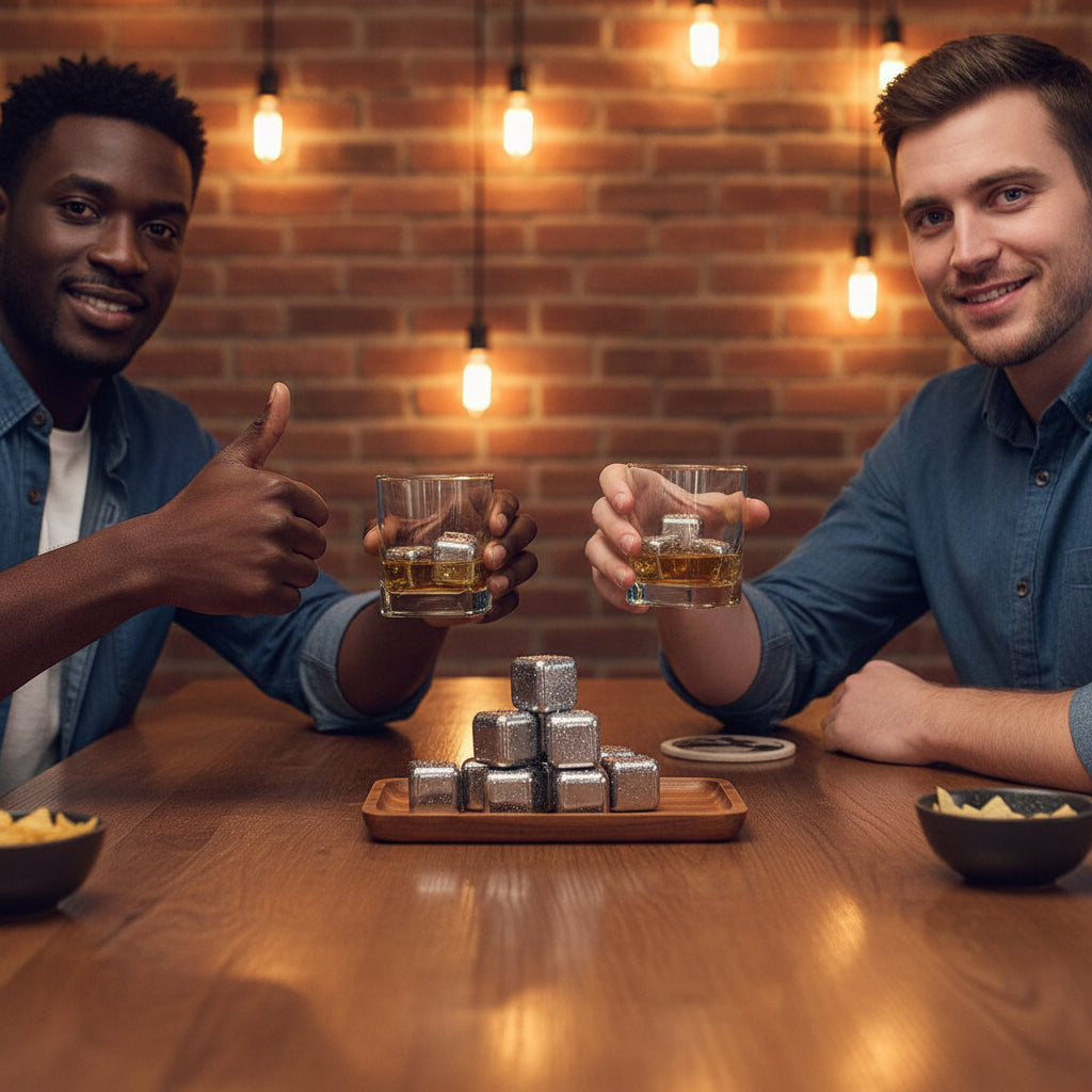 Beverage Chilling Cubes, Stainless Steel, 8 pcs with Tongs Set