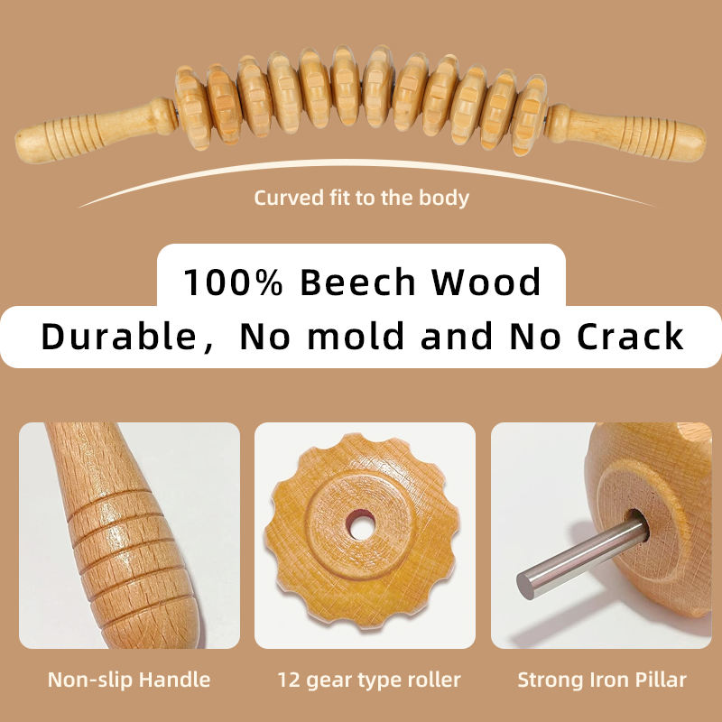 Wooden Massage Roller Stick, 12 Axes