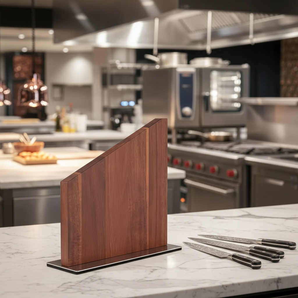 Hardwood Magnetic Knife Holder Stand with Stainless Steel Base