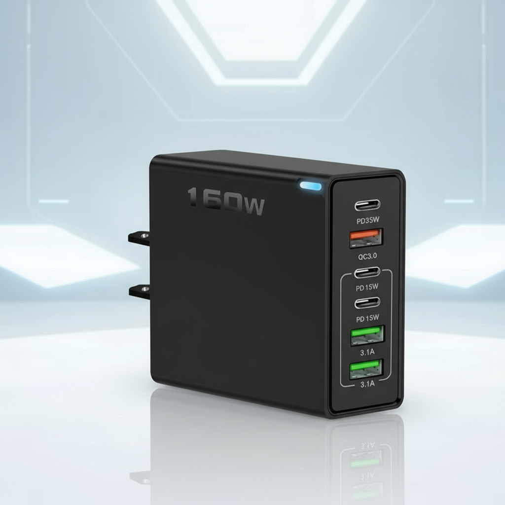 6 Outlets Charging Station, Black,  Extra High Power 160W, Box Included