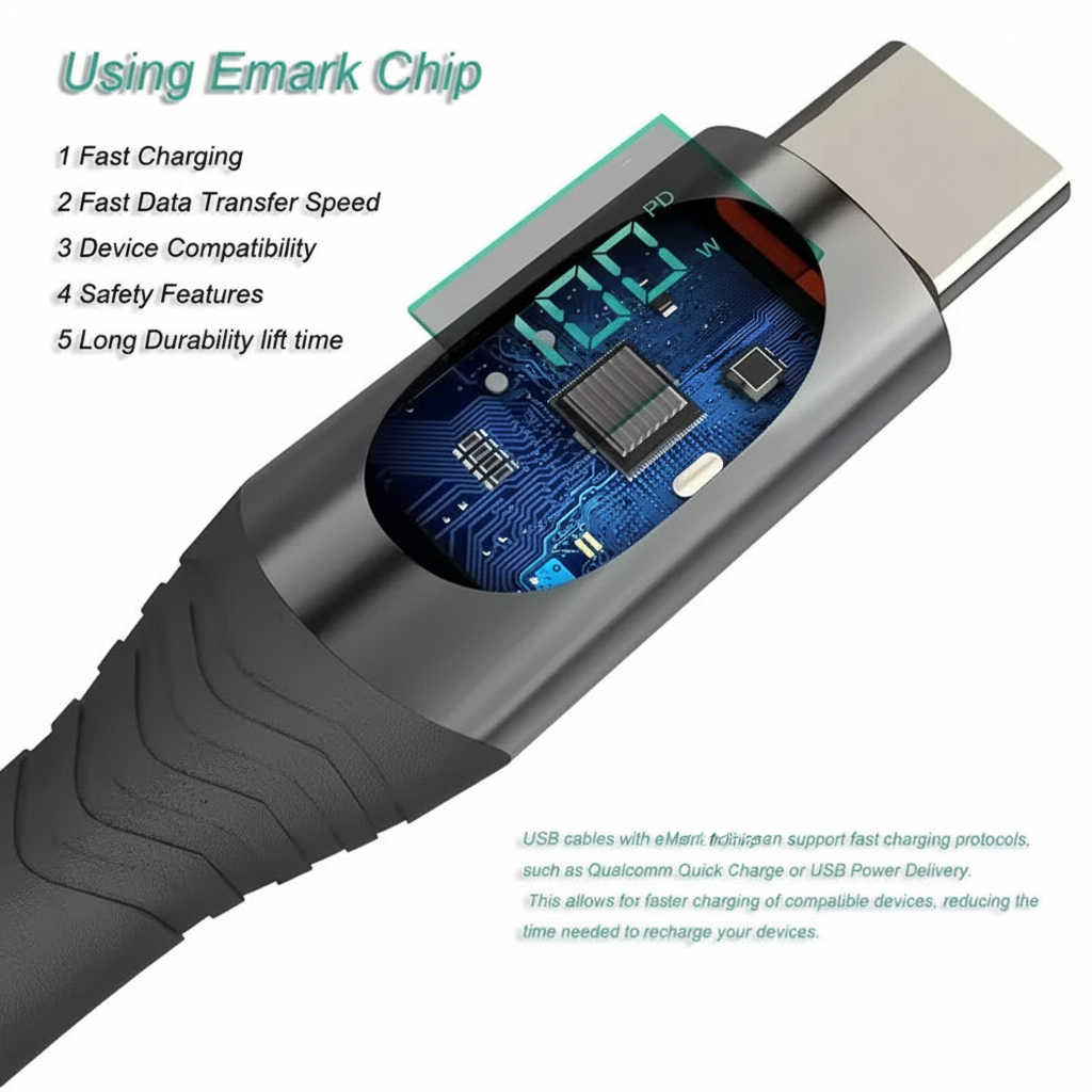 LED 4ft Type-C to Type-C Charging Cable, 100W