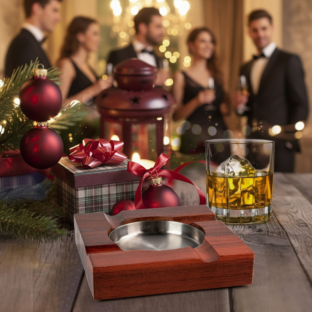 Cigar Ashtray, Hardwood, with Stainless metal Cup
