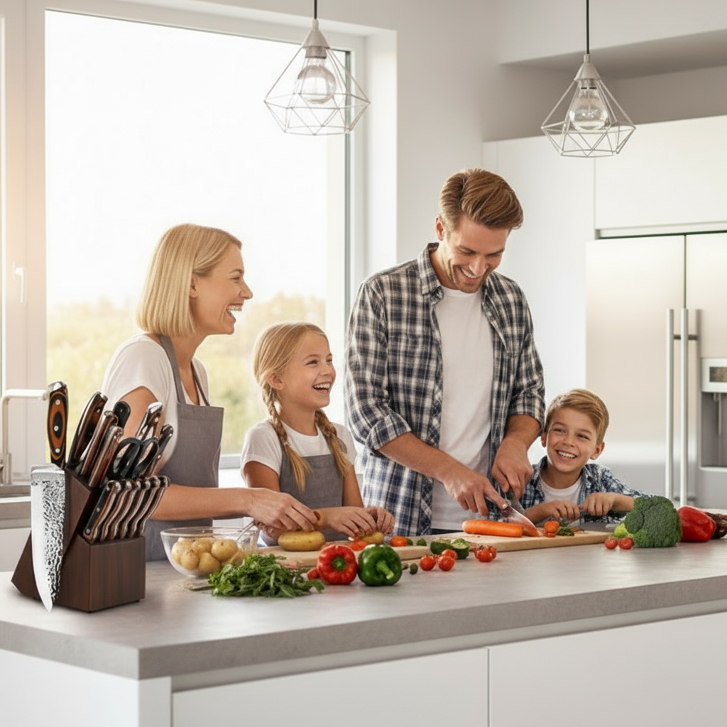 Professional Kitchen Knives Set, 15pcs – Includes Block, Sharpener and Scissors