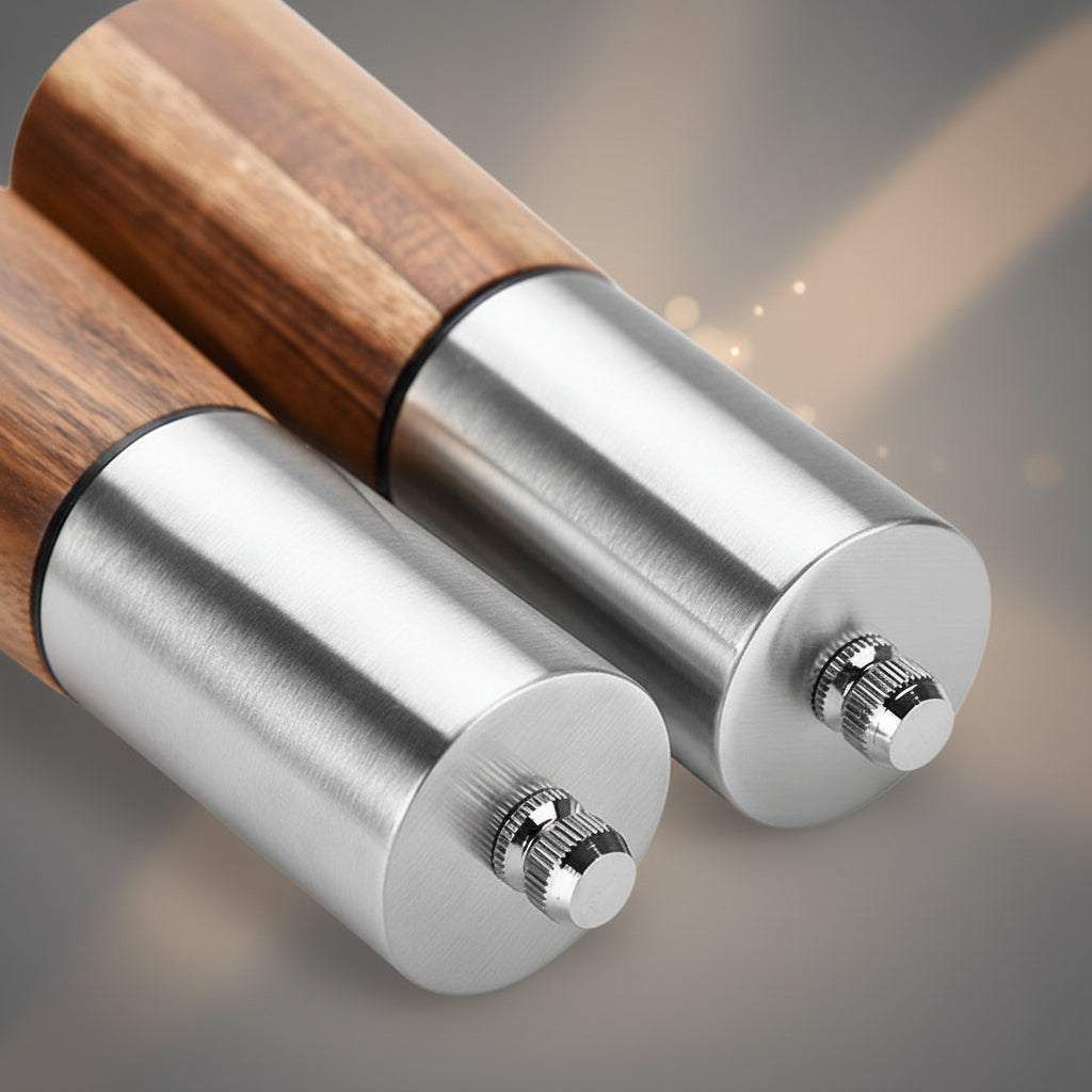 Acacia Wood Seasoning Spice Shaker, 2pcs set, Stainless Steel top