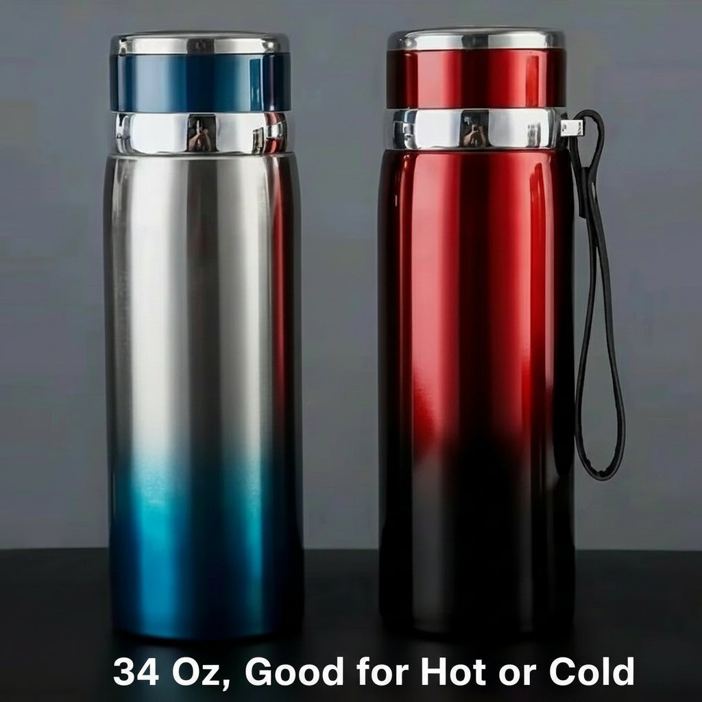 Vacuum Insulated Thermos, Double-wall Stainless Steel, 34 Oz