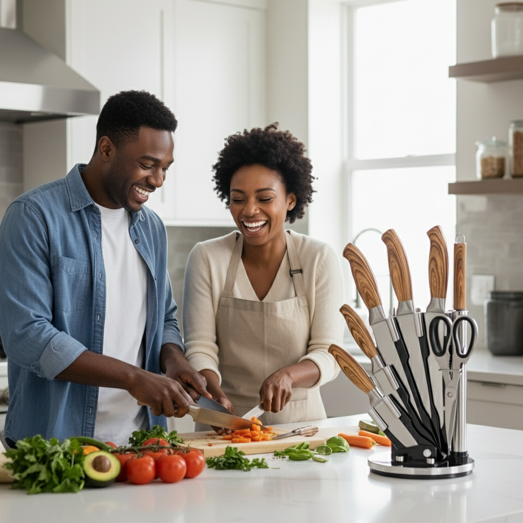 Kitchen Knives Set, Stainless Steel, 8pcs set, including Block and Sharpener