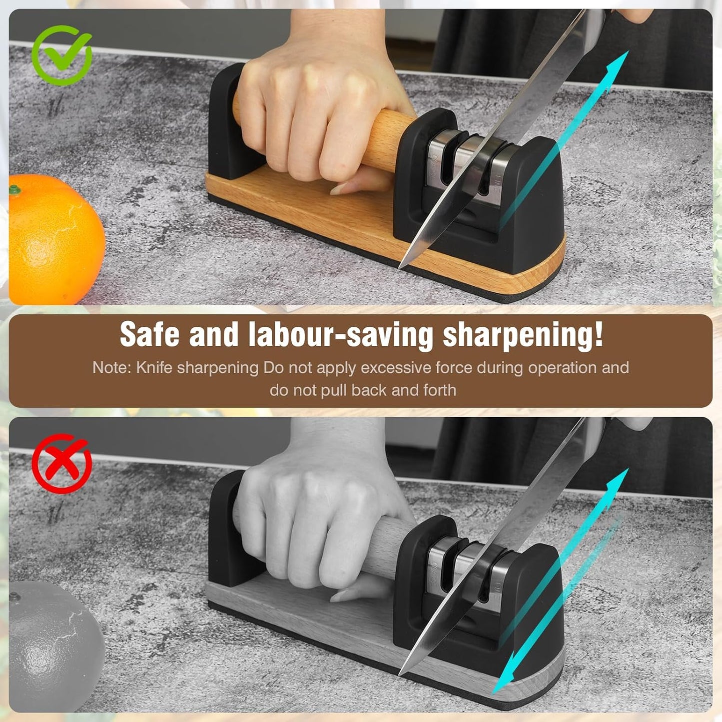 Two-Stage Knife Sharpener with Wooden Handle