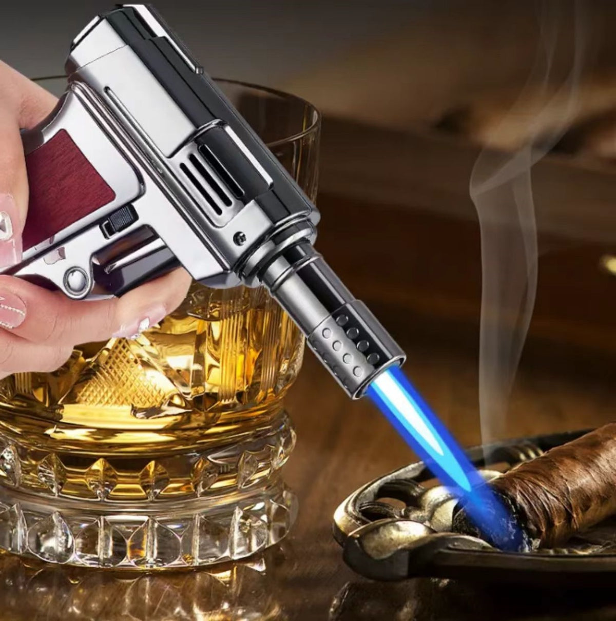 Gas Lighter Torch "Gun Metal Color" Pistol grip Handle