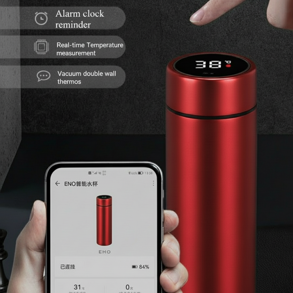 Vacuum Insulated Smart Thermos,  Digital LED Temperature Display, Stainless Steel, 17 Oz