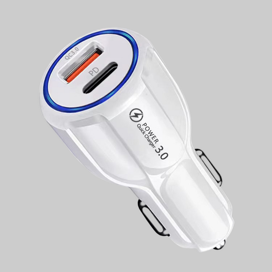 2 Outlets, White, Car Cell Phone Charger, High Power, 3A