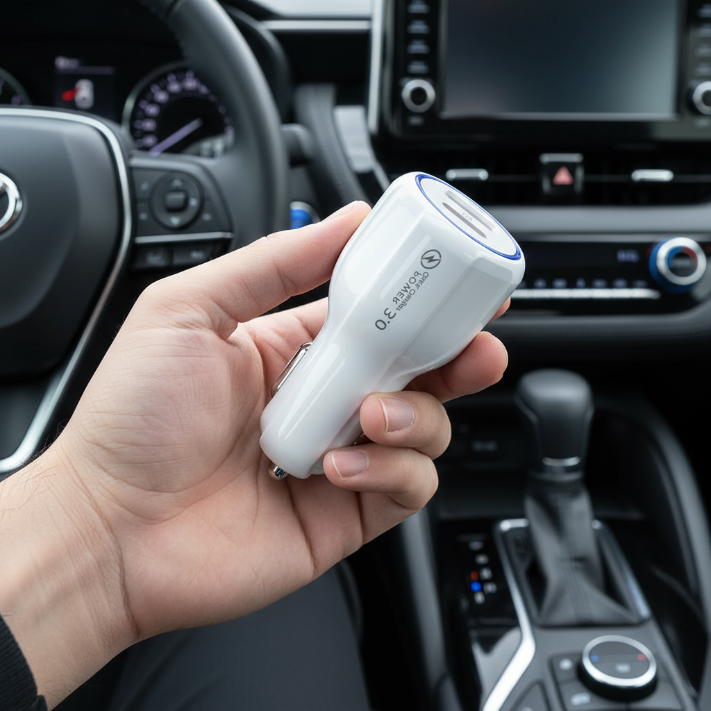 2 Outlets, White, Car Cell Phone Charger, High Power, 3A