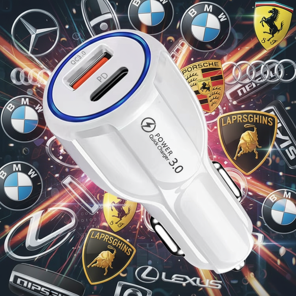 2 Outlets, White, Car Cell Phone Charger, High Power, 3A