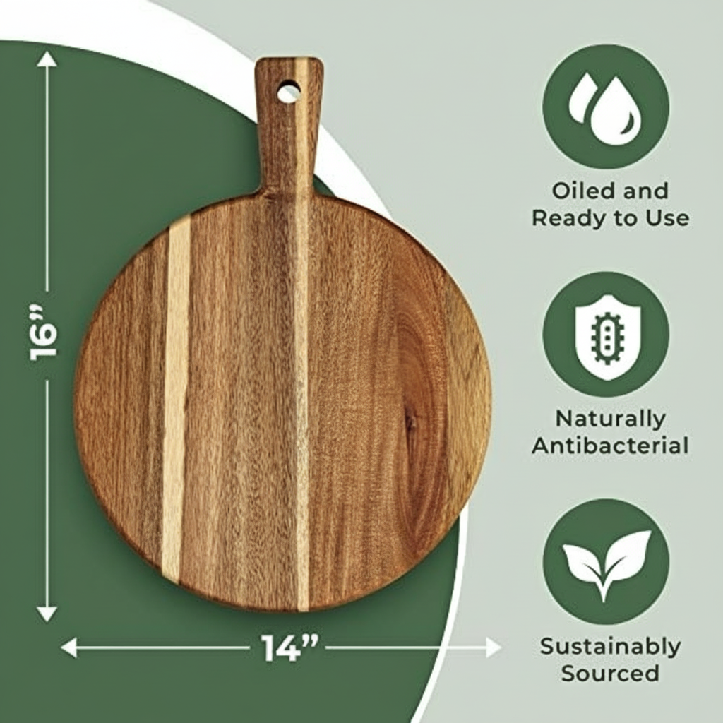 Round Cutting/Serving Board, Acacia Wood, 16x14"