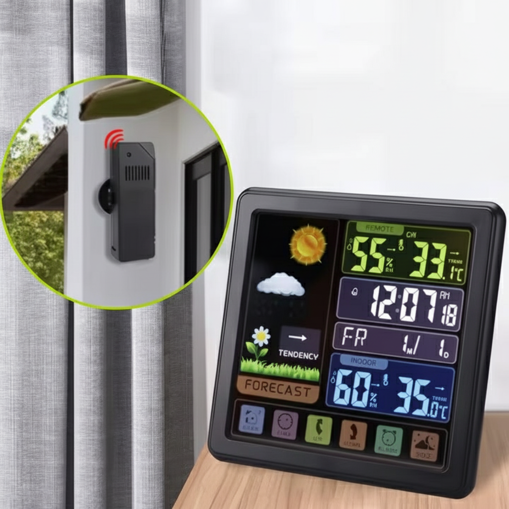 Digital Weather Station, Black with Indoor/Outdoor wireless sensor