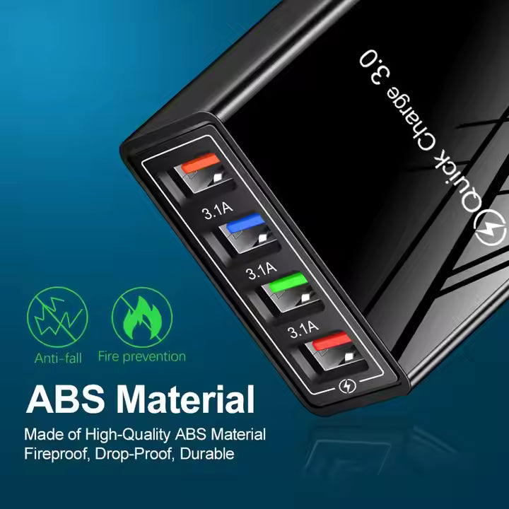 4 Outlets, Black, Wall Cell Phone Charger, High Power 20W