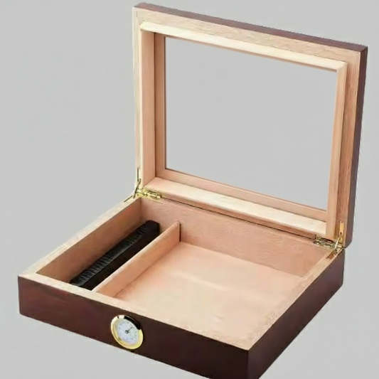 Cigar Box, Natural Hardwood, 10.2x8.7 inches, with Hygrometer and Humidor