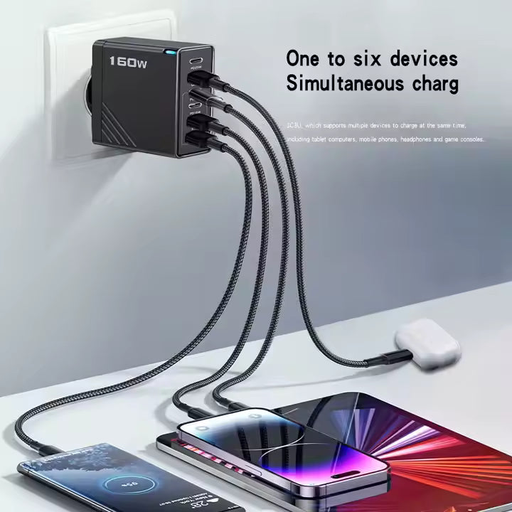 4 Outlets, Black, Wall Cell Phone Charger, High Power 20W