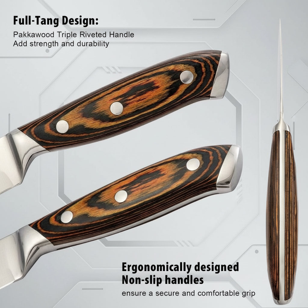 Professional Kitchen Knives Set, 15pcs – Includes Block, Sharpener and Scissors