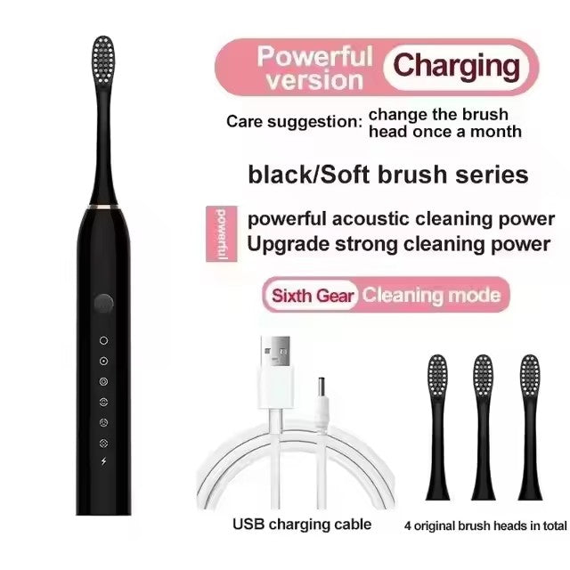 Sonic Electric Toothbrush, Black, Waterproof, Rechargeable