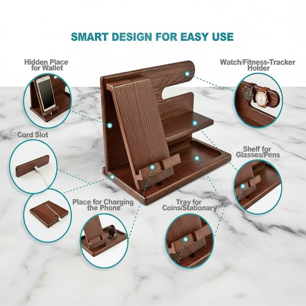 Personal Organizer/Charging Station, Phone, Keys, Watches, Glasses, Wallet...