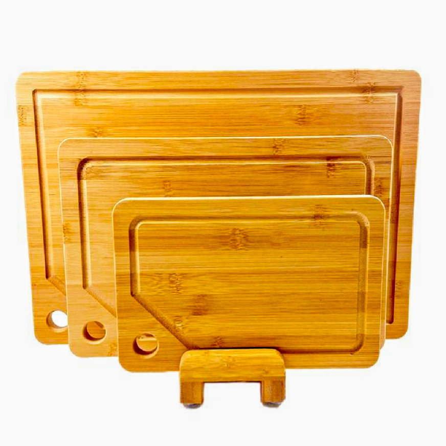 Bamboo Cutting/Serving Board Set, 4pcs, including Holder