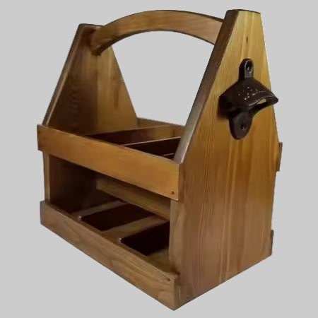 Beer Carrying Box with Bottle Opener. Fits 6 Beer bottles or cans. Natural Hardwood.