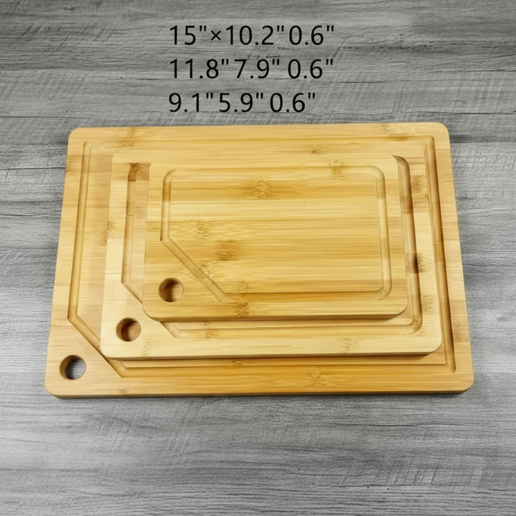 Bamboo Cutting/Serving Board Set, 4pcs, including Holder