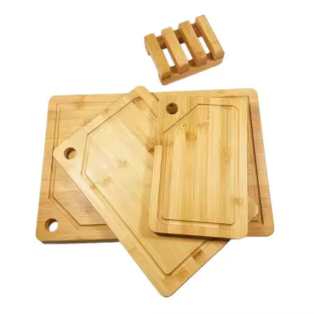 Bamboo Cutting/Serving Board Set, 4pcs, including Holder